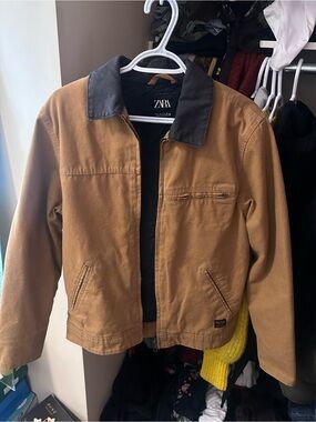 Zara Men's Brown Jacket with Black Collar